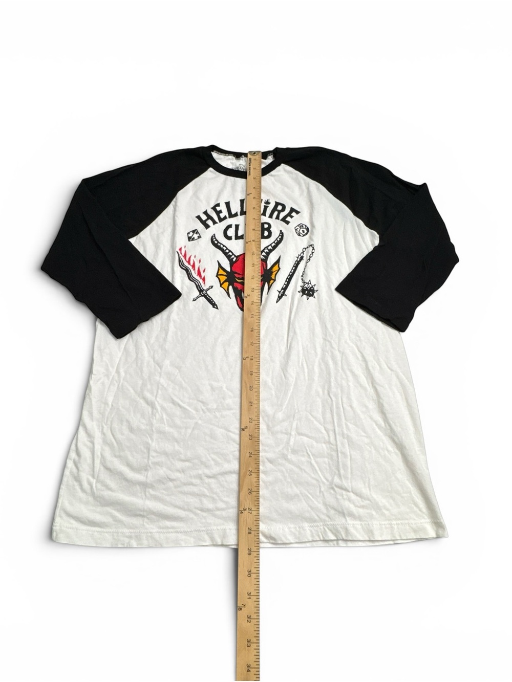 Stranger Things Large Hellfire Club T Shirt Raglan 3/4 Sleeve Official Netflix - Picture 4 of 5